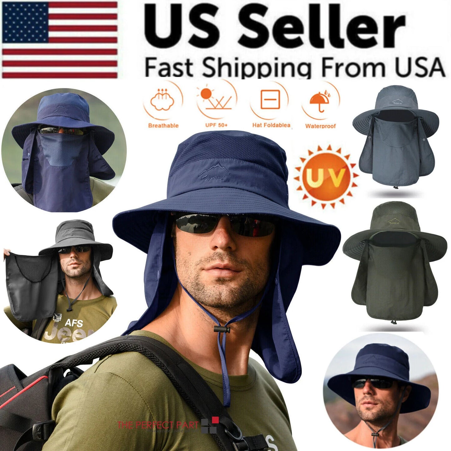 Men's Wide Brim UV Protection Bucket Hat for Hiking, Camping, Fishing, and Safari