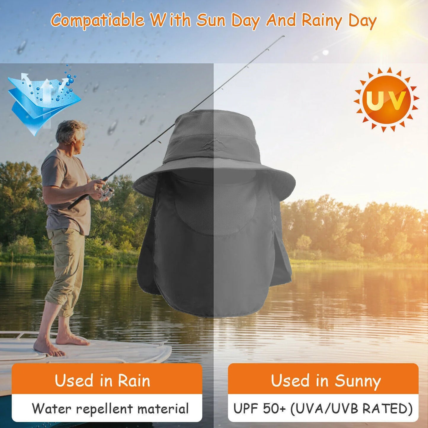 Men's Wide Brim UV Protection Bucket Hat for Hiking, Camping, Fishing, and Safari