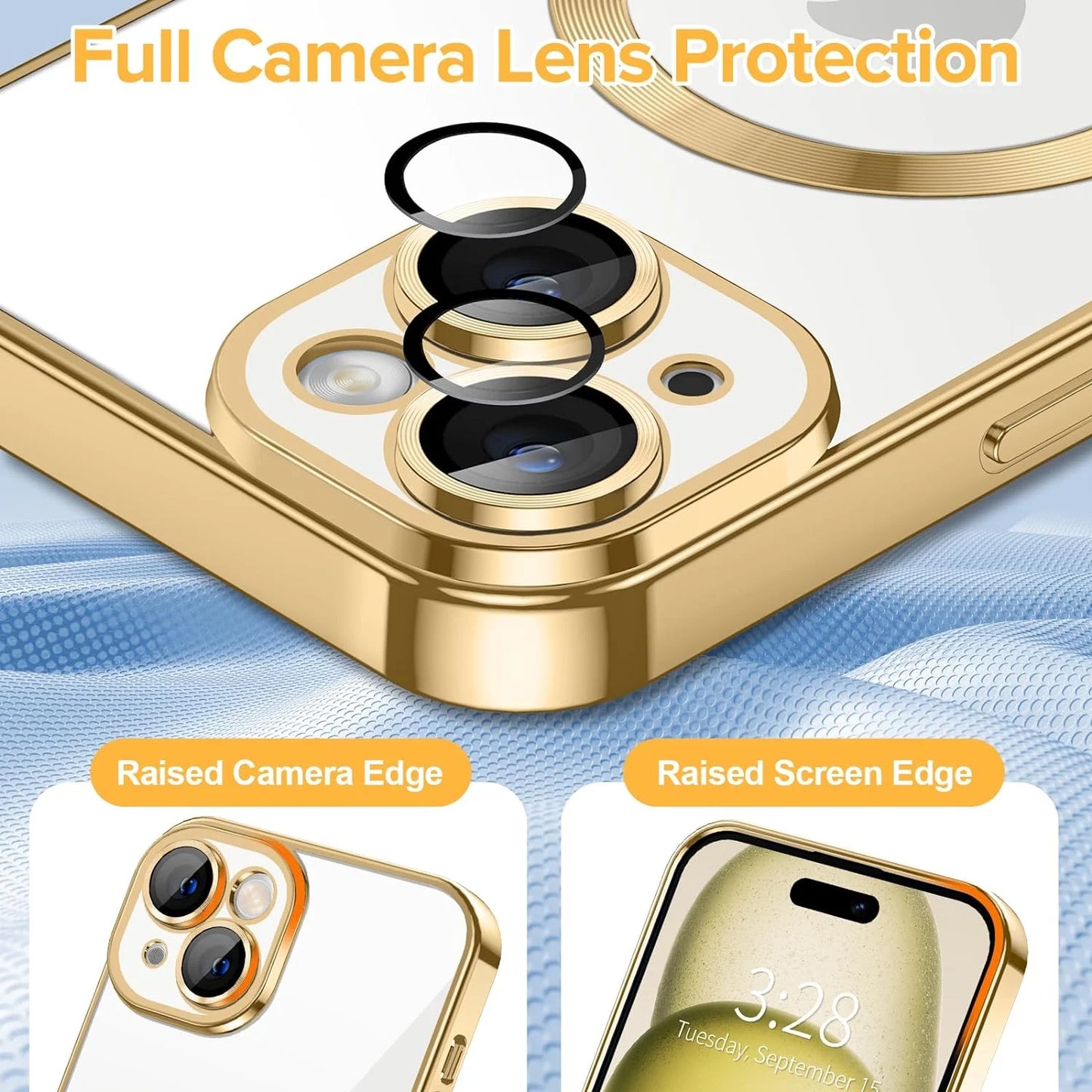 Shockproof Slim Cell Phone Case for Apple Iphone 15 Plus, Gold