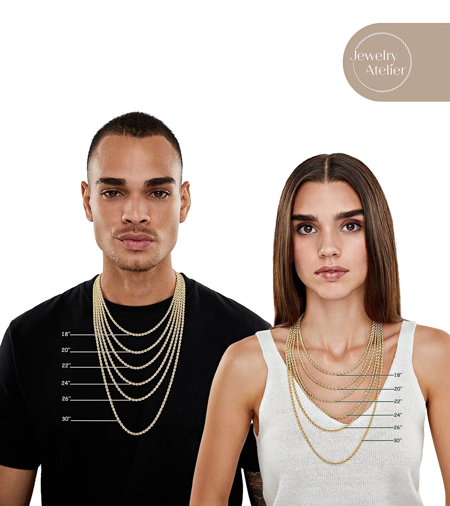 Gold Chain Necklace Collection - 14K Solid Yellow Gold Filled Rope Chain Necklaces for Women and Men with Different Sizes (2.1Mm, 2.7Mm, or 3.8Mm)