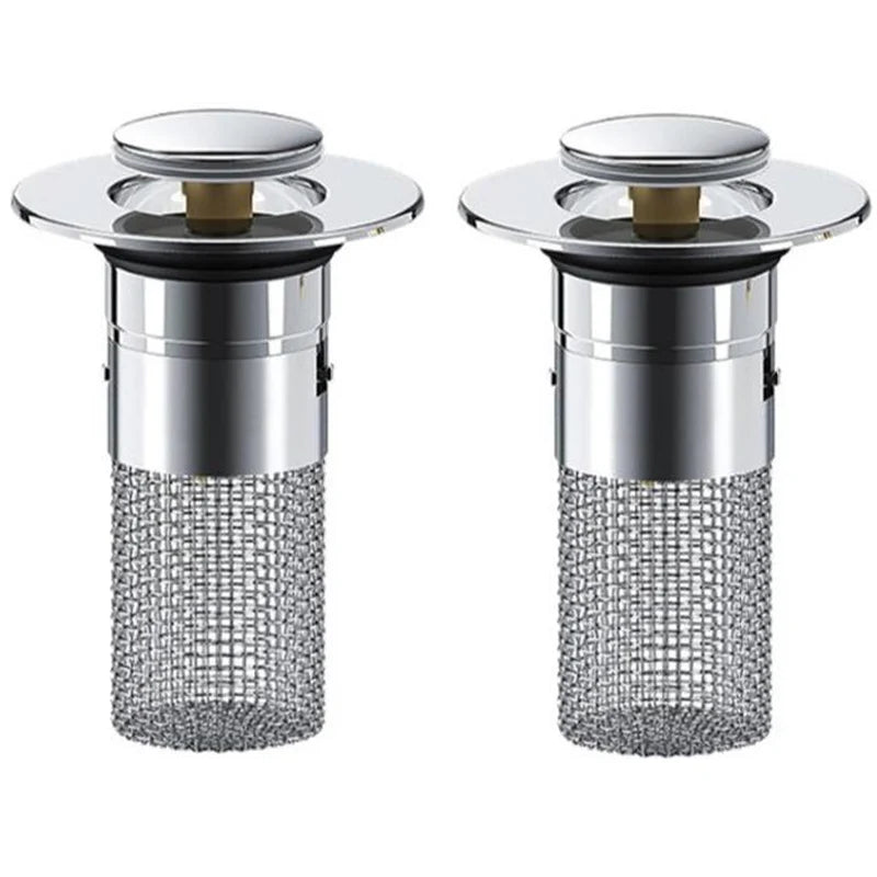 2PC Bathroom Sink Stopper,Bathroom Sink Drain Strainer , Pop up Stainless Steel Floor Drain Filter with Basket Hair Catcher, Quickly Drain Water