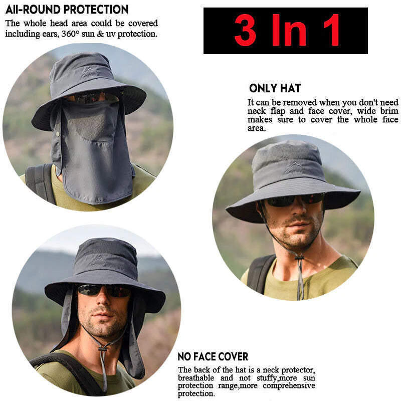 Men's Wide Brim UV Protection Bucket Hat for Hiking, Camping, Fishing, and Safari