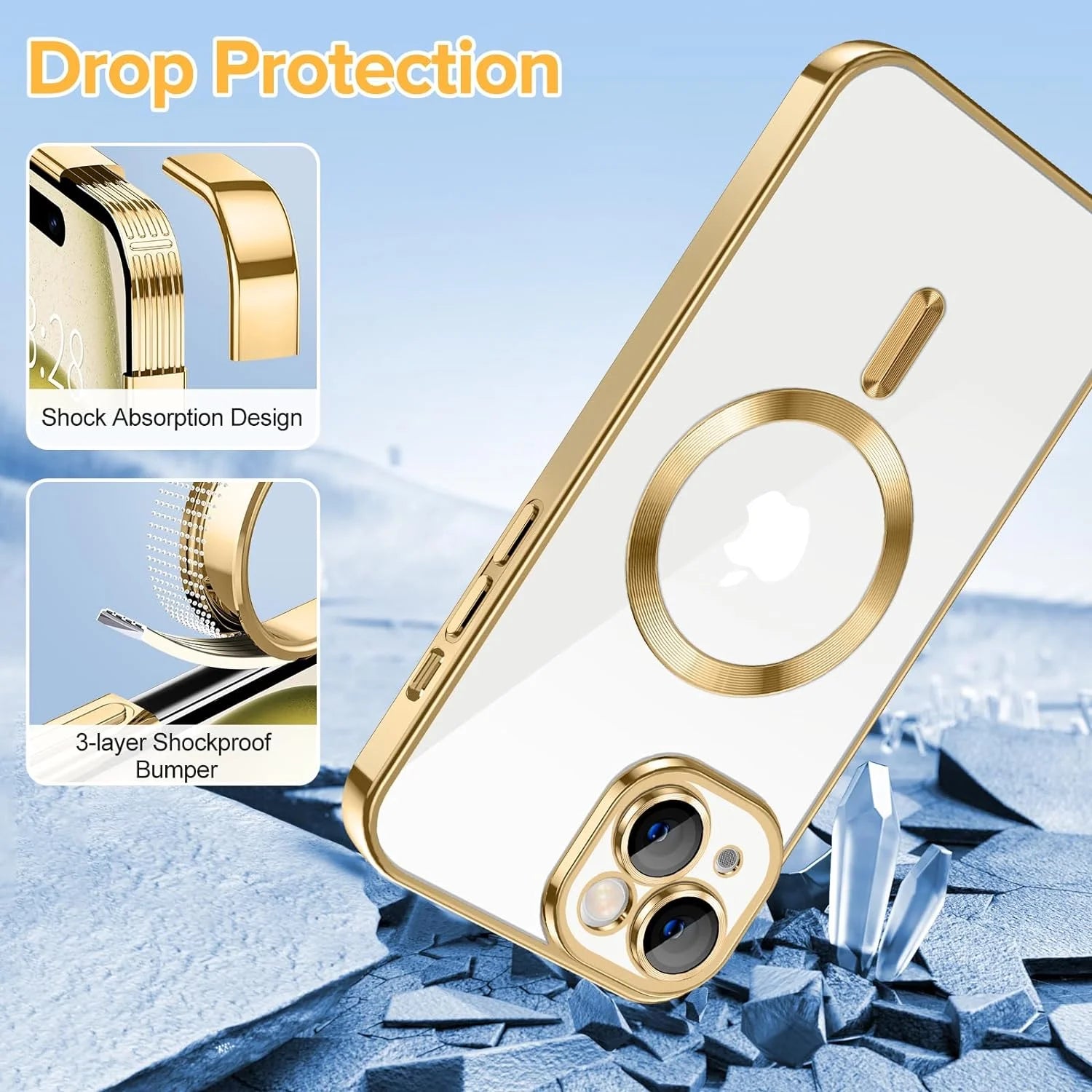 Shockproof Slim Cell Phone Case for Apple Iphone 15 Plus, Gold