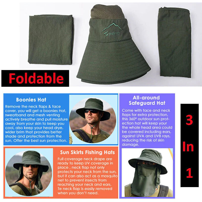 Men's Wide Brim UV Protection Bucket Hat for Hiking, Camping, Fishing, and Safari