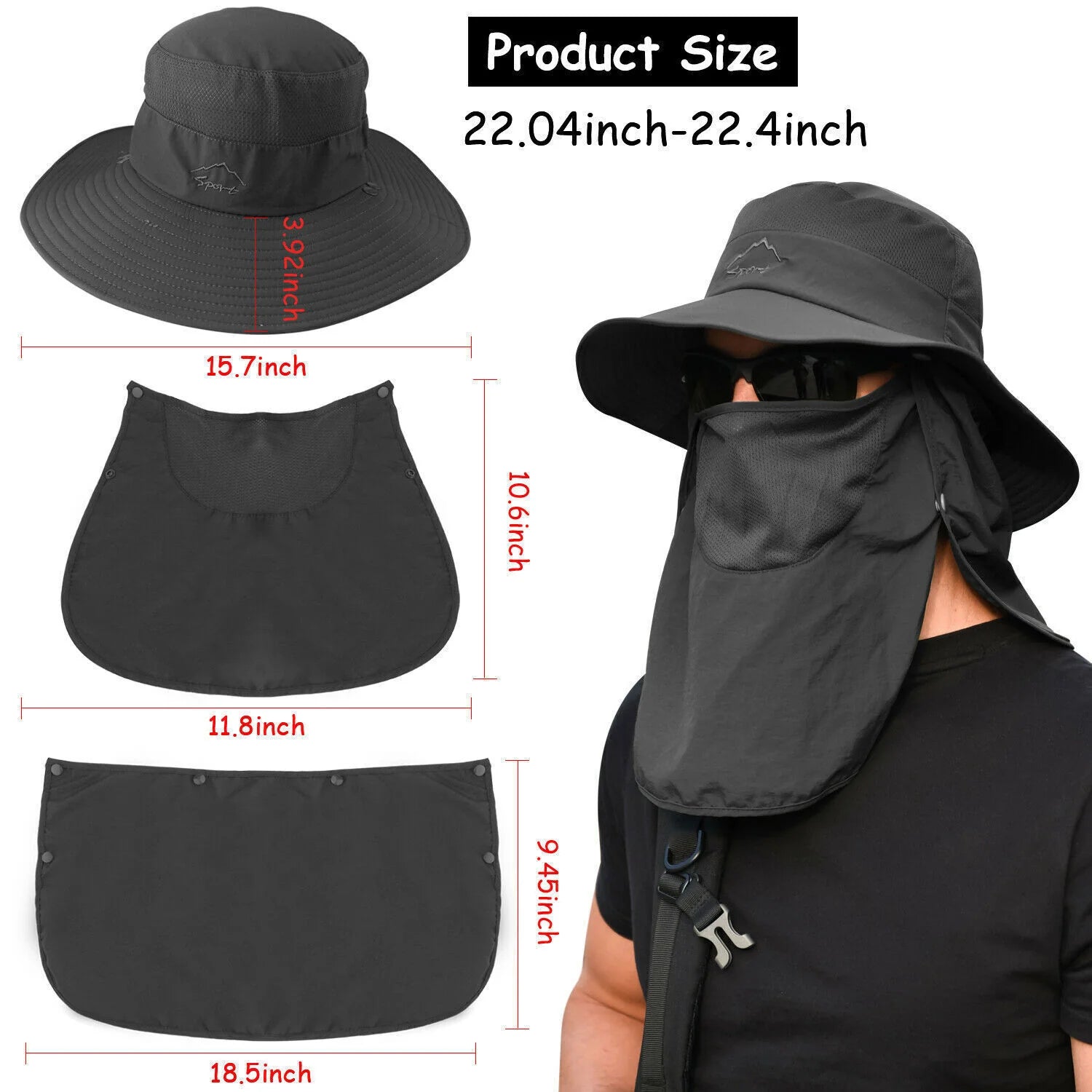 Men's Wide Brim UV Protection Bucket Hat for Hiking, Camping, Fishing, and Safari