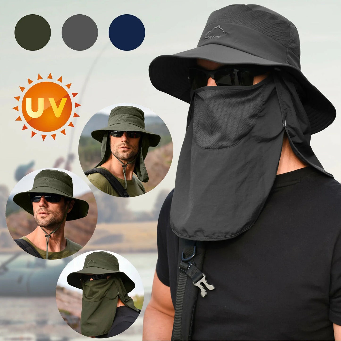 Men's Wide Brim UV Protection Bucket Hat for Hiking, Camping, Fishing, and Safari